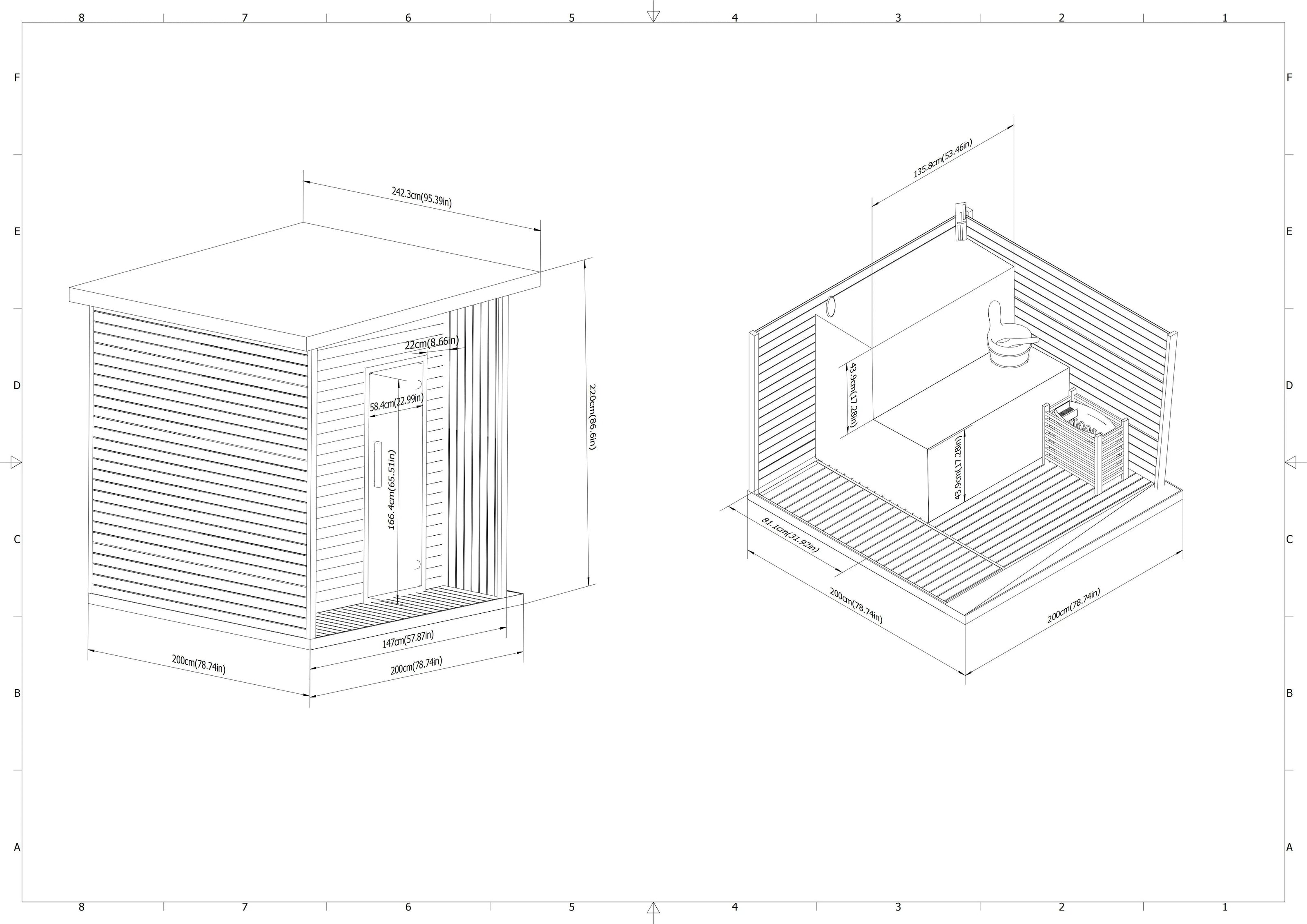 Traditional Hemlock Outdoor Steam Sauna 2–8 Person with 6kW Heater