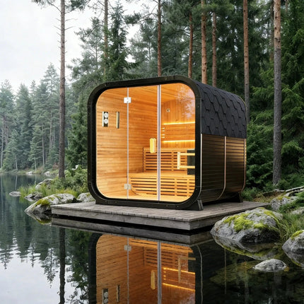 Outdoor Cedar Steam Sauna 4 Person Carbonized Spruce