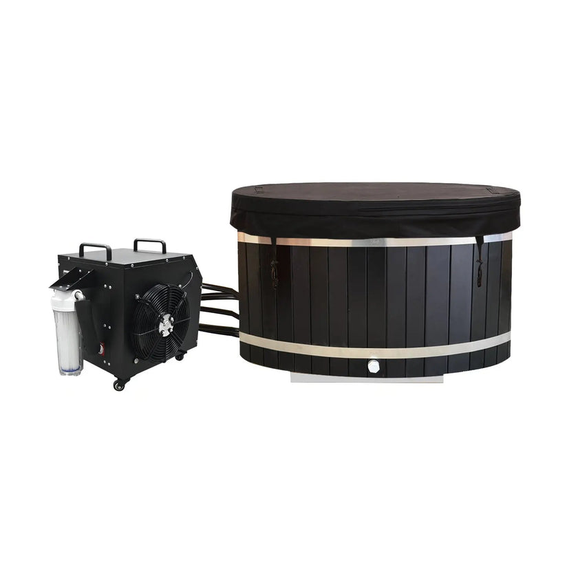 Black Oval Red Cedar Ice Bath Tub | Cold Plunge Spa Barrel for Athlete Recovery & Home Spa