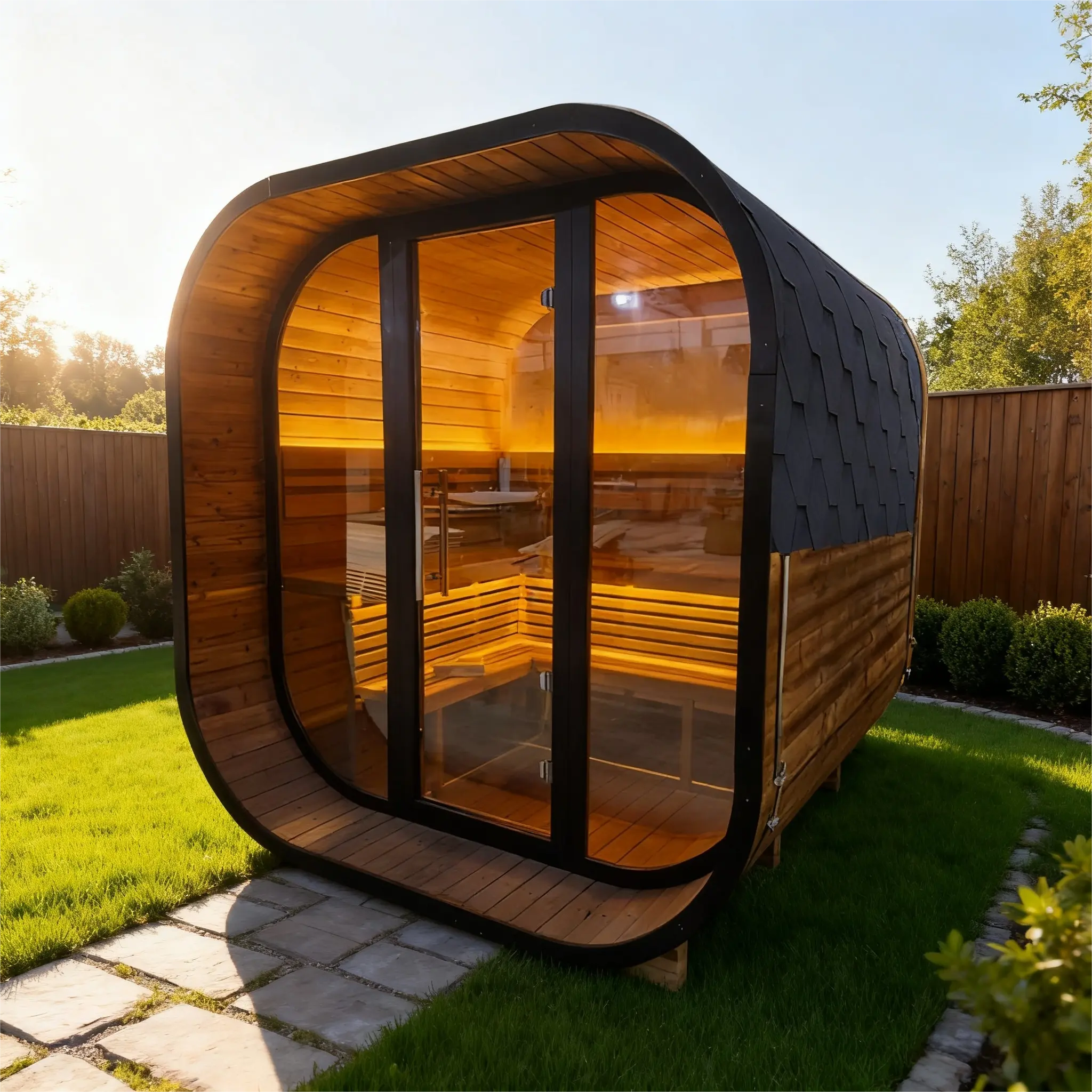 Anyi-FFF Black Thermo Spruce Outdoor Sauna Cabin 4–6 Person