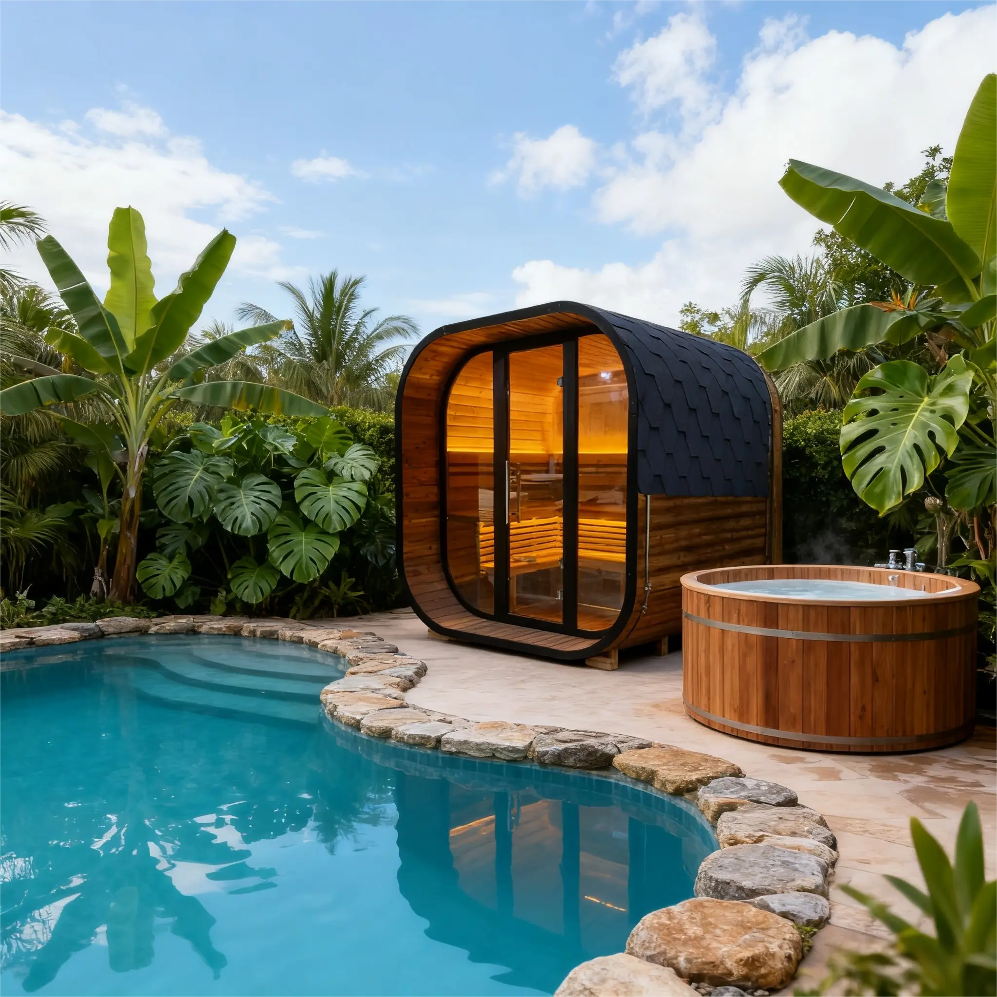 Anyi-FFF Black Thermo Spruce Outdoor Sauna Cabin 4–6 Person