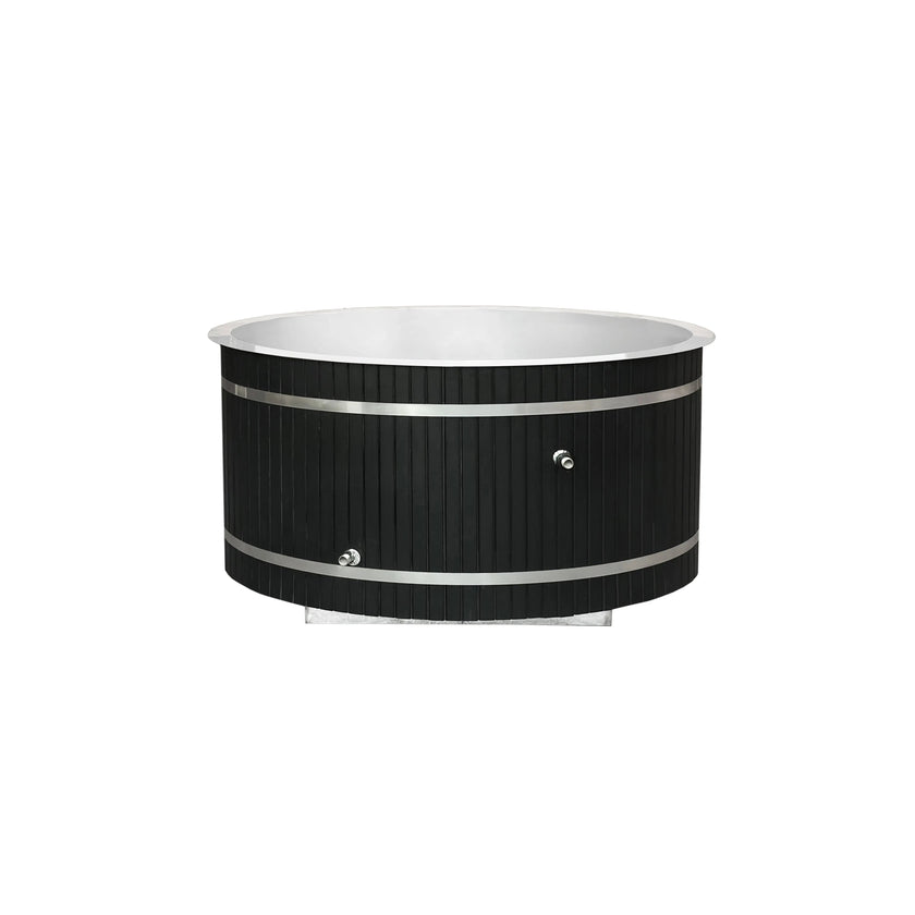 Black Oval Red Cedar Ice Bath Tub | Cold Plunge Spa Barrel for Athlete Recovery & Home Spa