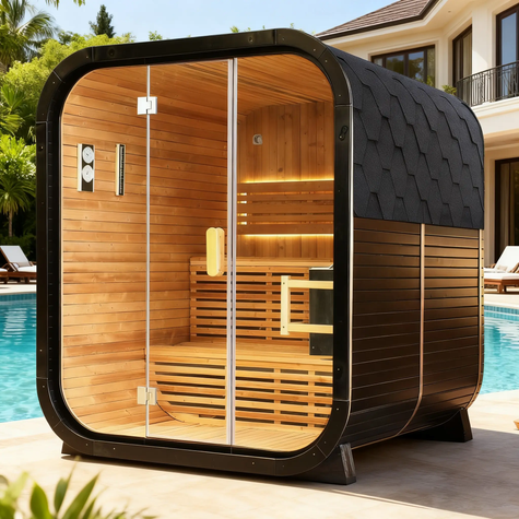 Knot Cedar Traditional Steam Outdoor Square Sauna – Luxury 4-6 Person Wellness Retreat