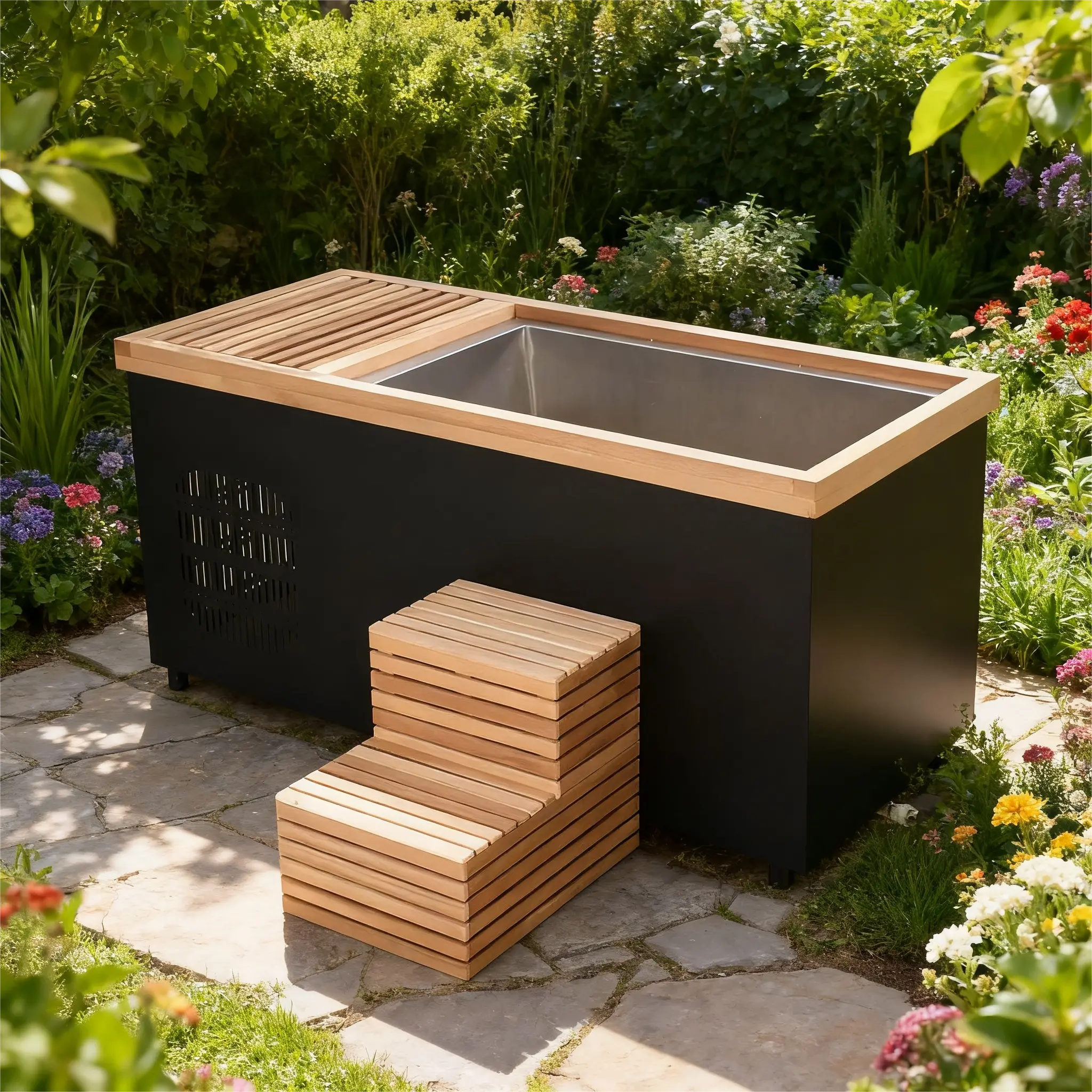ICE TUB Black Rectangular Red Cedar Cold Plunge