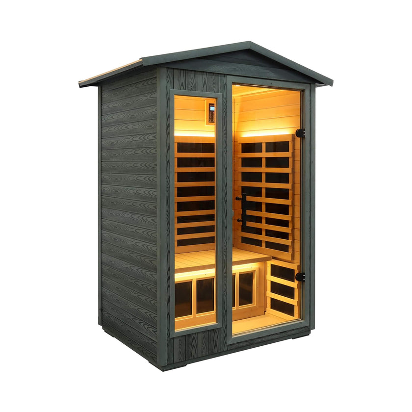 Bluetooth 2 Person Black Carbonized Walnut Low EMF Far Infrared Outdoor Sauna