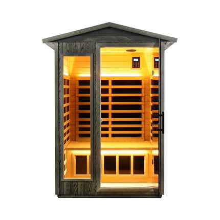 Bluetooth 2 Person Black Carbonized Walnut Low EMF Far Infrared Outdoor Sauna