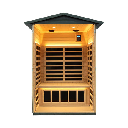 Bluetooth 2 Person Black Carbonized Walnut Low EMF Far Infrared Outdoor Sauna