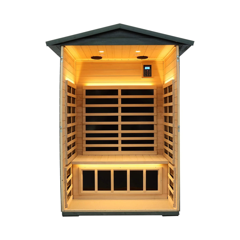 Bluetooth 2 Person Black Carbonized Walnut Low EMF Far Infrared Outdoor Sauna