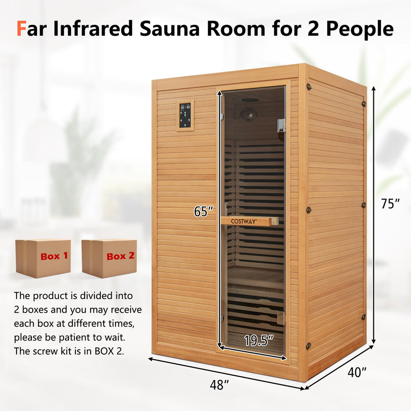 2 People Far Infrared Wooden Sauna Room with Free Red Light Therapy
