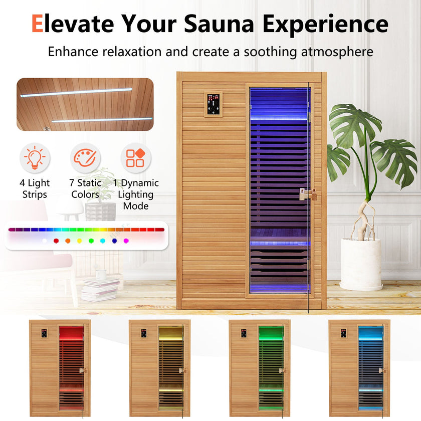 2 People Far Infrared Wooden Sauna Room with Free Red Light Therapy