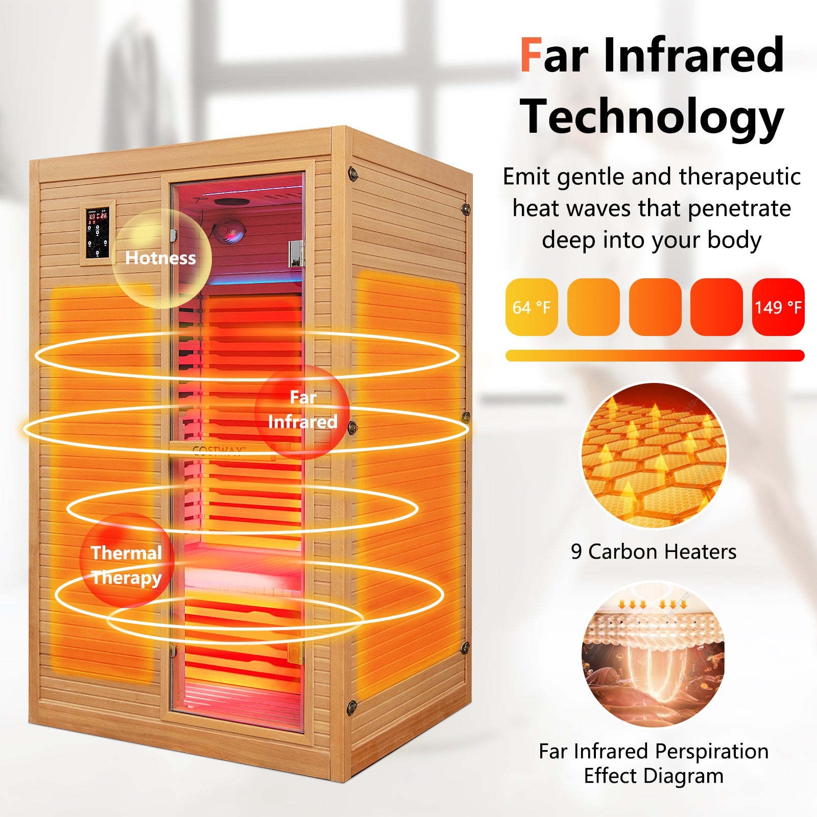 2 People Far Infrared Wooden Sauna Room with Free Red Light Therapy