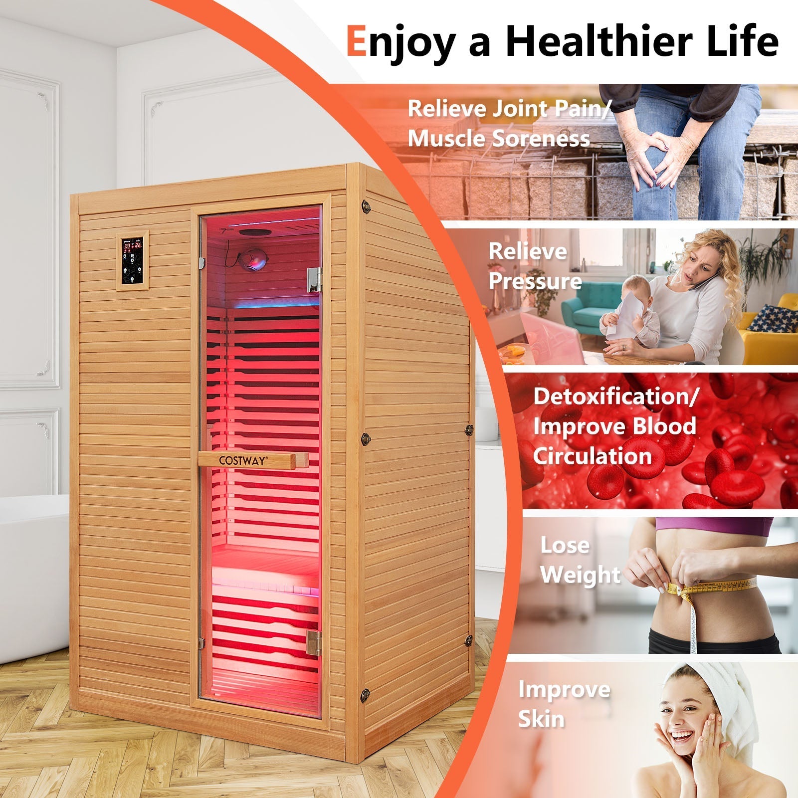 2 People Far Infrared Wooden Sauna Room with Free Red Light Therapy