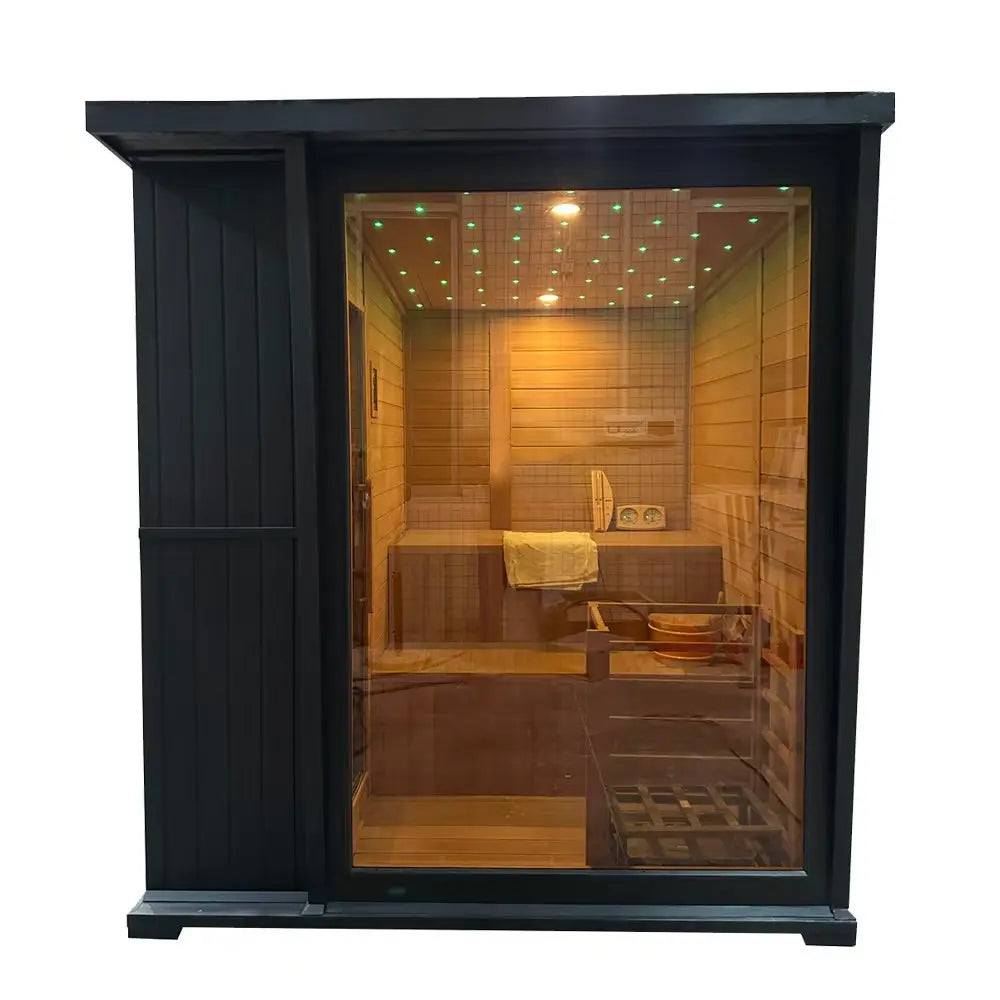 Anyi AY-200HGD Luxury Black Outdoor Cedar Sauna 4-6 Person Backyard