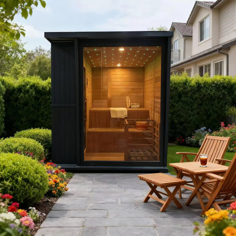 Anyi AY-200HGD Luxury Black Outdoor Cedar Sauna 4-6 Person Backyard