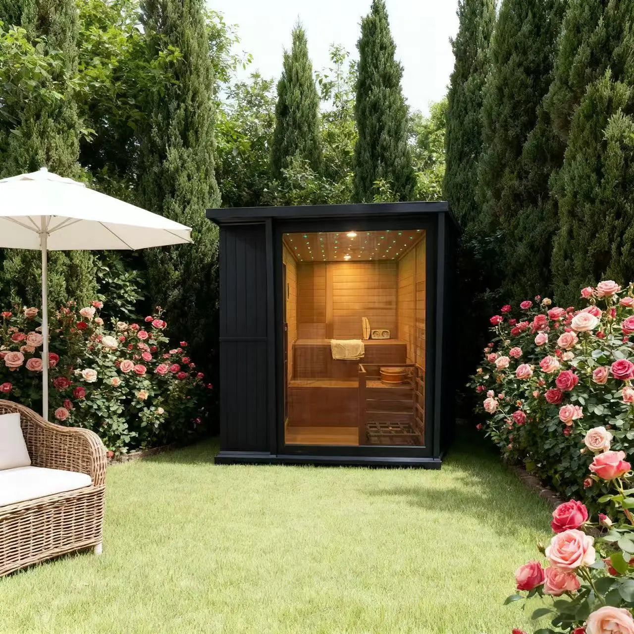 Anyi AY-200HGD Luxury Black Outdoor Cedar Sauna 4-6 Person Backyard
