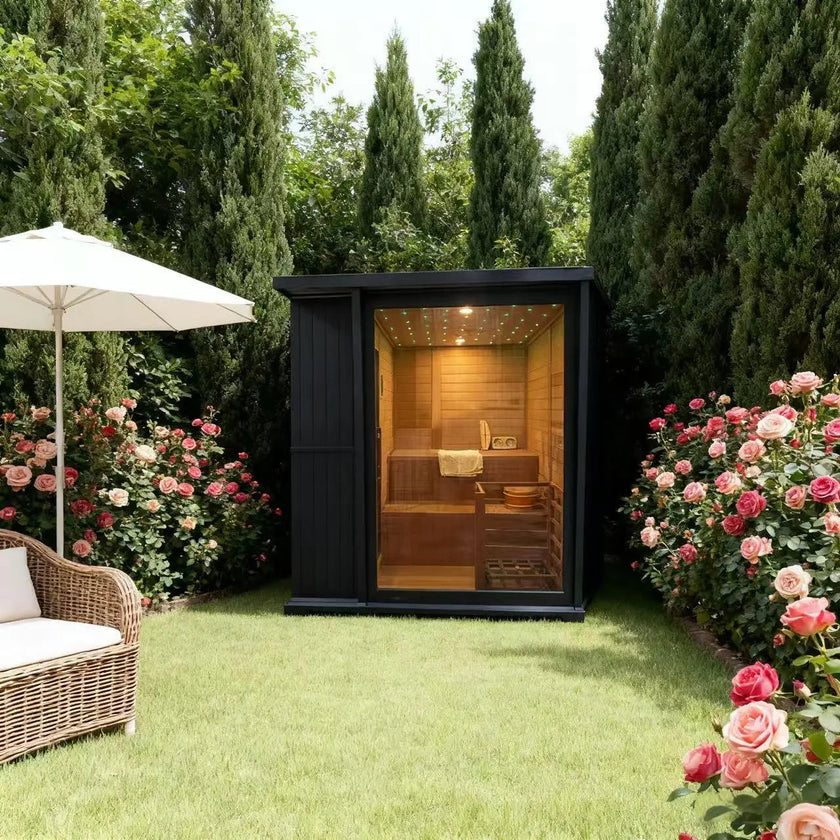 Anyi AY-200HGD Luxury Black Outdoor Cedar Sauna 4-6 Person Backyard