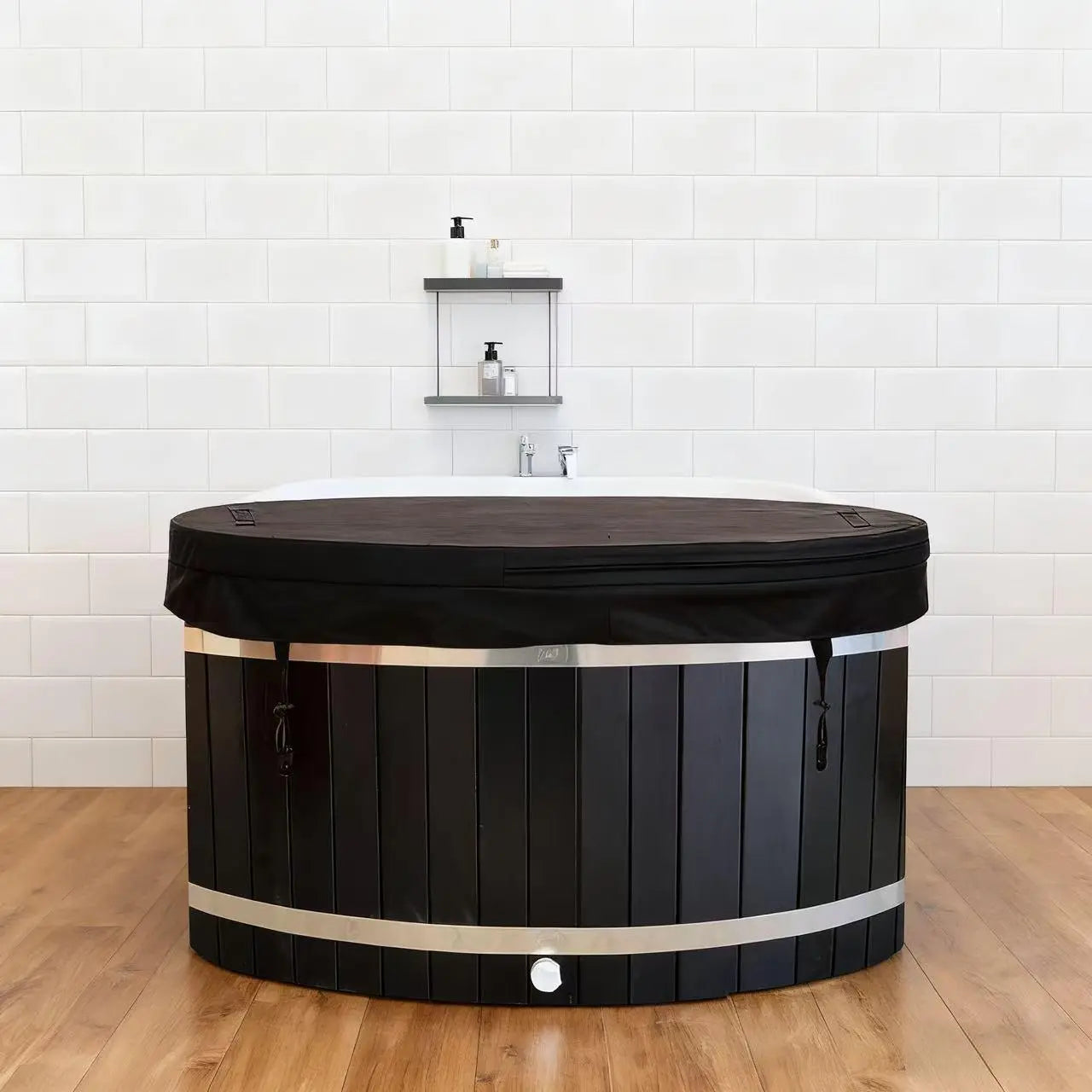 Black Oval Red Cedar Ice Bath Tub | Cold Plunge Spa Barrel for Athlete Recovery & Home Spa