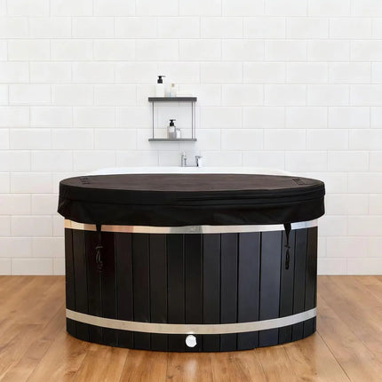 Black Oval Red Cedar Ice Bath Tub | Cold Plunge Spa Barrel for Athlete Recovery & Home Spa