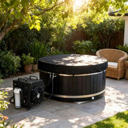Black Oval Red Cedar Ice Bath Tub | Cold Plunge Spa Barrel for Athlete Recovery & Home Spa