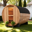 4 Person Outdoor Barrel Sauna – Red Cedar or Hemlock Traditional Steam Sauna Kit with Waterproof Tile