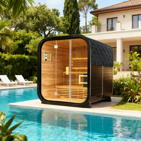 Knot Cedar Traditional Steam Outdoor Square Sauna – Luxury 4-6 Person Wellness Retreat
