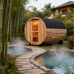 4 Person Outdoor Barrel Sauna – Red Cedar or Hemlock Traditional Steam Sauna Kit with Waterproof Tile