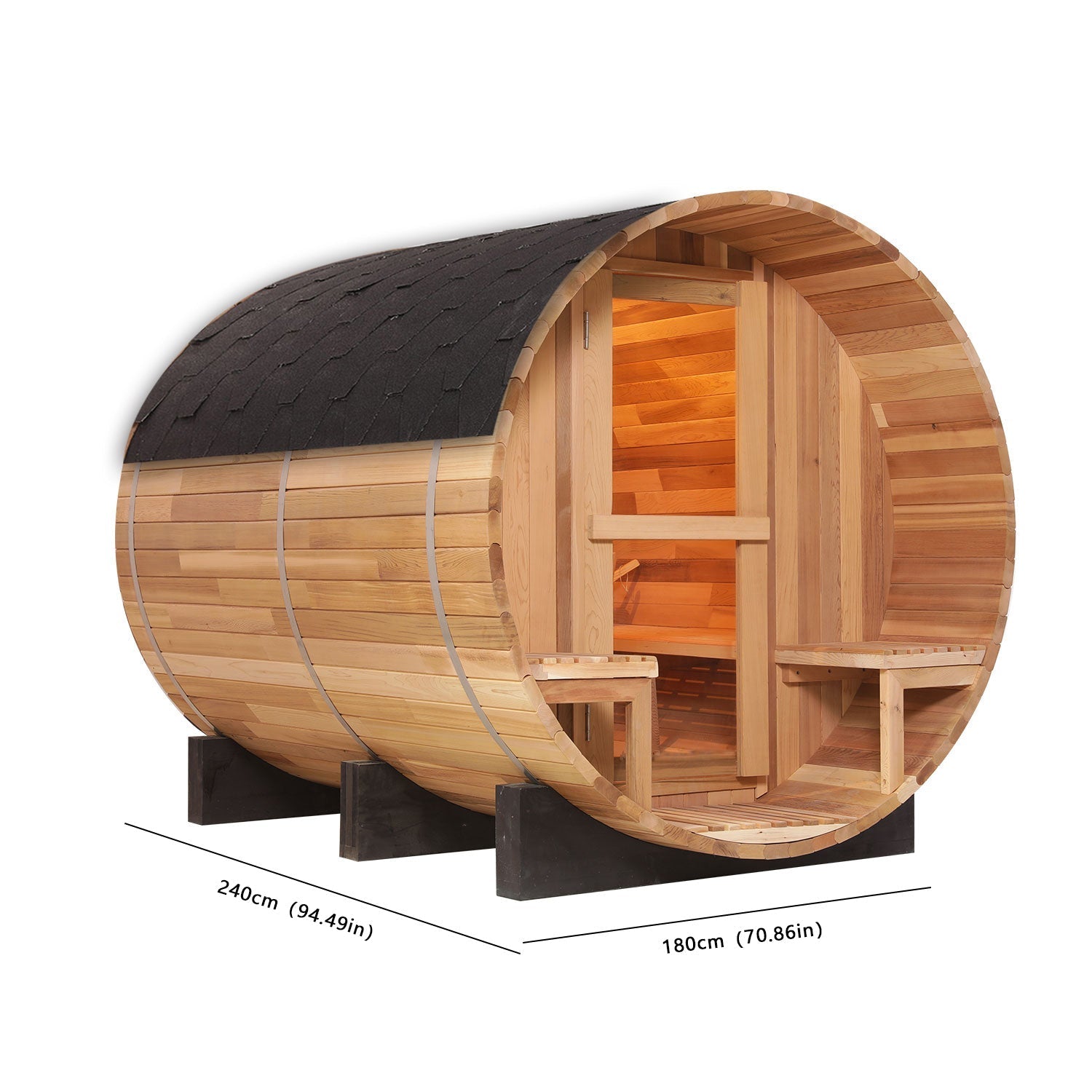6 Person Hemlock Cedar or Outdoor Barrel Sauna with Front Porch