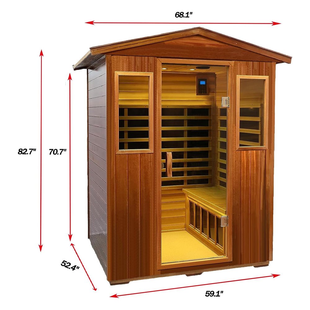 Premium 4 Person Low EMF Outdoor Far Infrared Mahogany Sauna With Bluetooth Audio