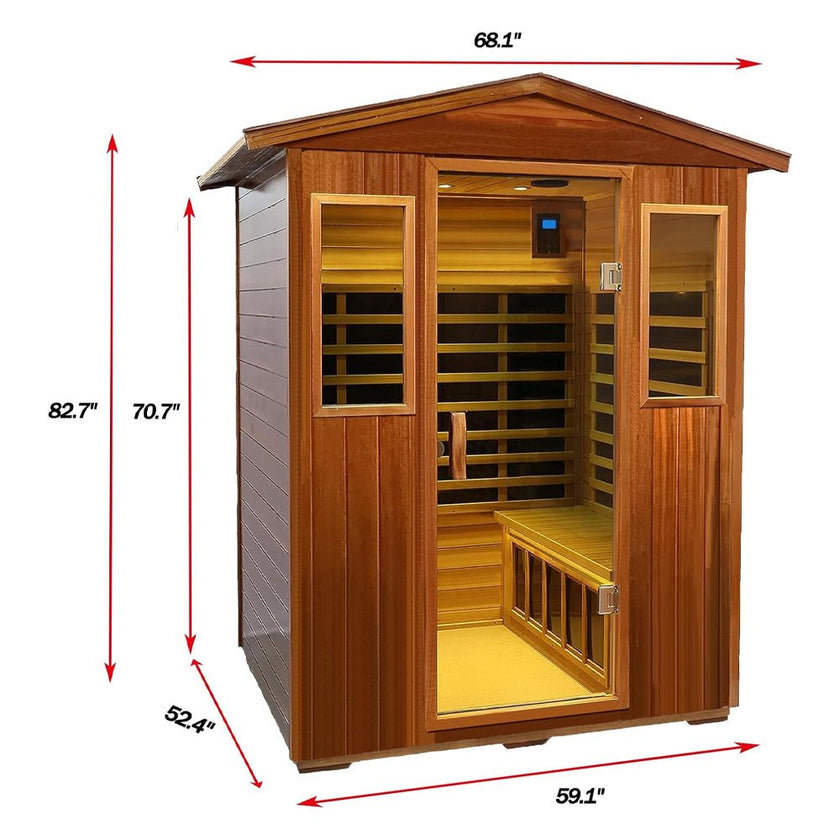 Premium 4 Person Low EMF Outdoor Far Infrared Mahogany Sauna With Bluetooth Audio