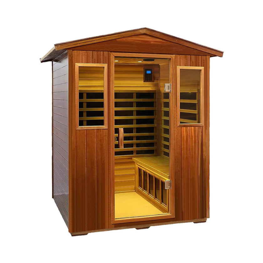 Premium 4 Person Low EMF Outdoor Far Infrared Mahogany Sauna With Bluetooth Audio