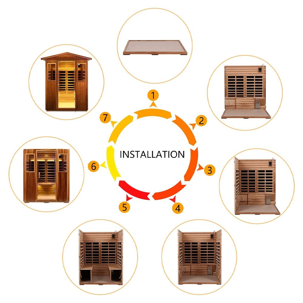 Premium 4 Person Low EMF Outdoor Far Infrared Mahogany Sauna With Bluetooth Audio