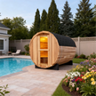 4 Person Outdoor Barrel Sauna – Red Cedar or Hemlock Traditional Steam Sauna Kit with Waterproof Tile