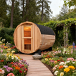 4 Person Outdoor Barrel Sauna – Red Cedar or Hemlock Traditional Steam Sauna Kit with Waterproof Tile
