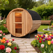 4 Person Outdoor Barrel Sauna – Red Cedar or Hemlock Traditional Steam Sauna Kit with Waterproof Tile