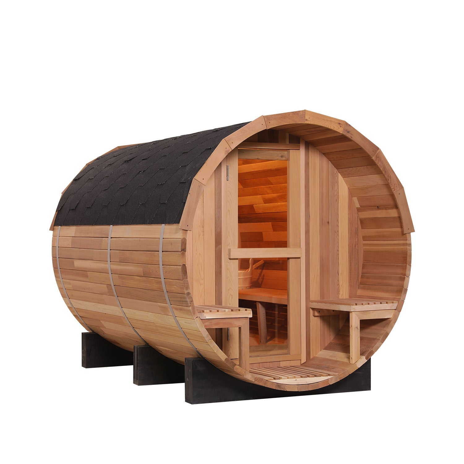 6 Person Hemlock Cedar or Outdoor Barrel Sauna with Front Porch