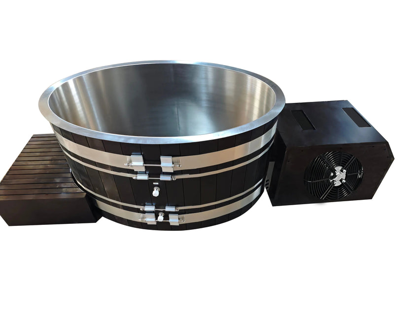 Black Oval Red Cedar Ice Bath Tub | Cold Plunge Spa Barrel for Athlete Recovery & Home Spa