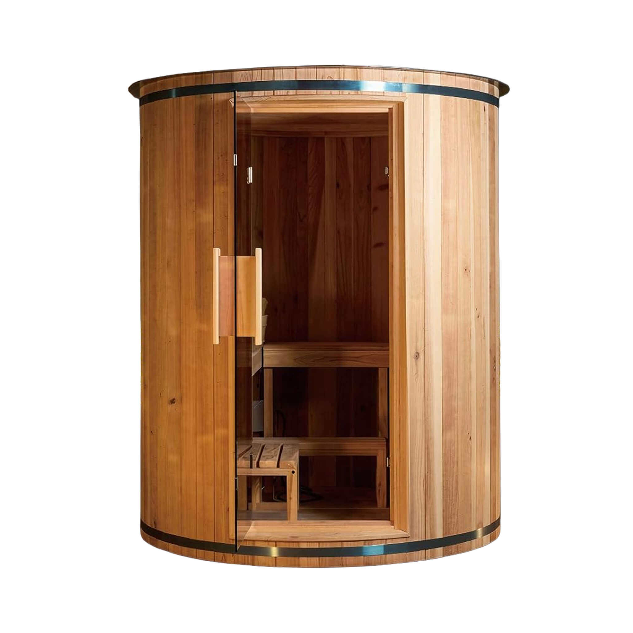 Thermora Barcelona Outdoor Cedar Barrel Sauna 4 Person 6kW Heater LED Lights