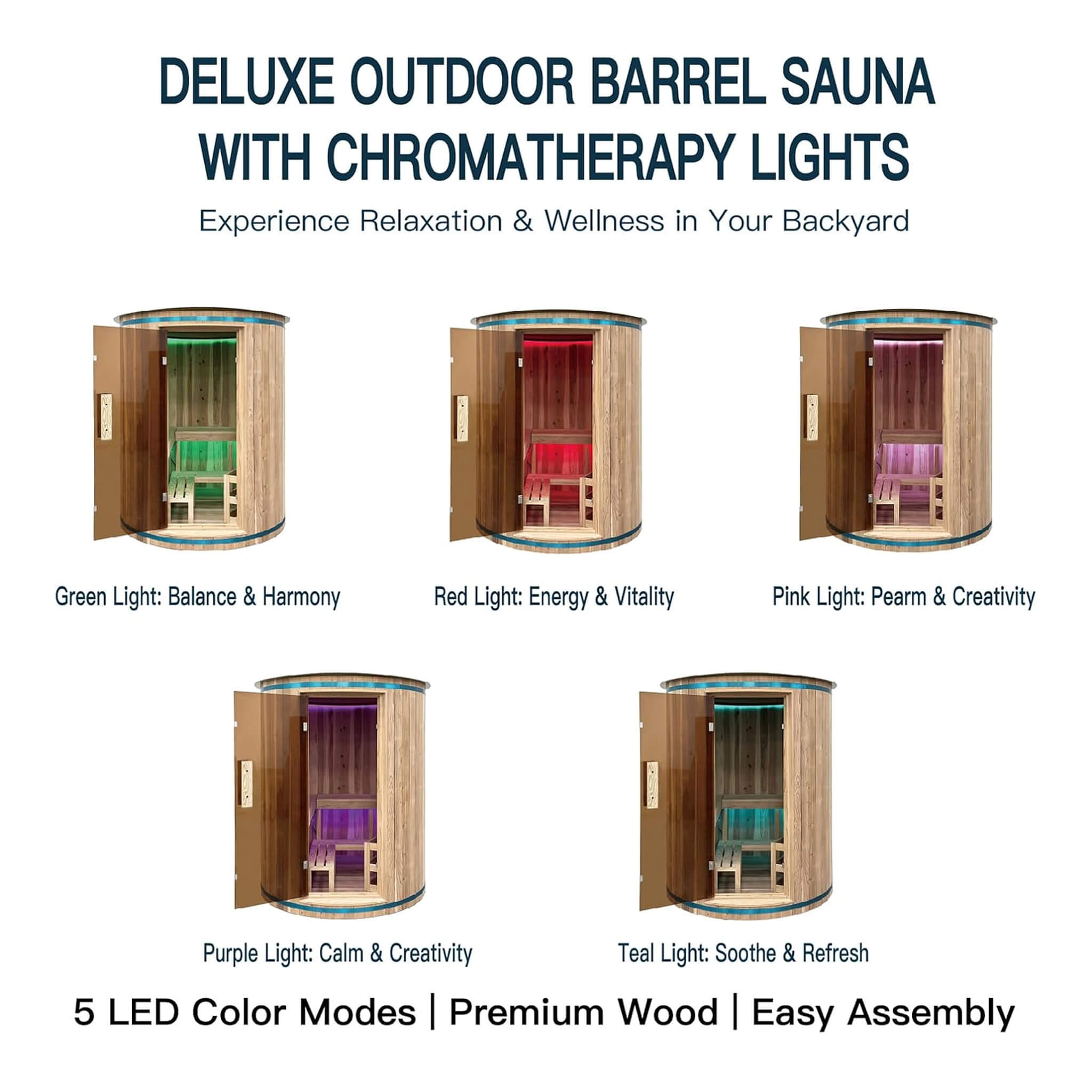 Thermora Barcelona Outdoor Cedar Barrel Sauna 4 Person 6kW Heater LED Lights