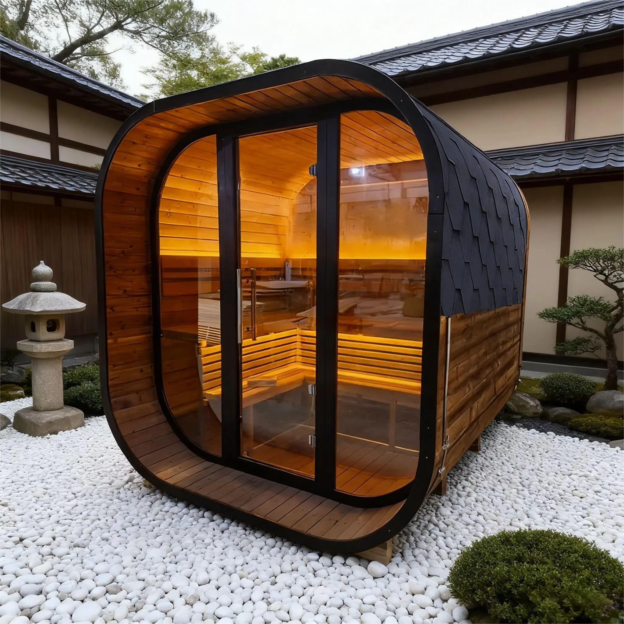 Anyi-FFF Black Thermo Spruce Outdoor Sauna Cabin 4–6 Person