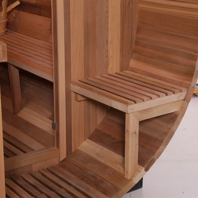 6 Person Hemlock Cedar or Outdoor Barrel Sauna with Front Porch