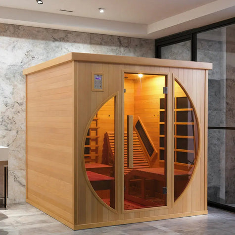 2-Person Red Cedar Indoor Infrared Sauna with Recliner & 7-Color LED Lights