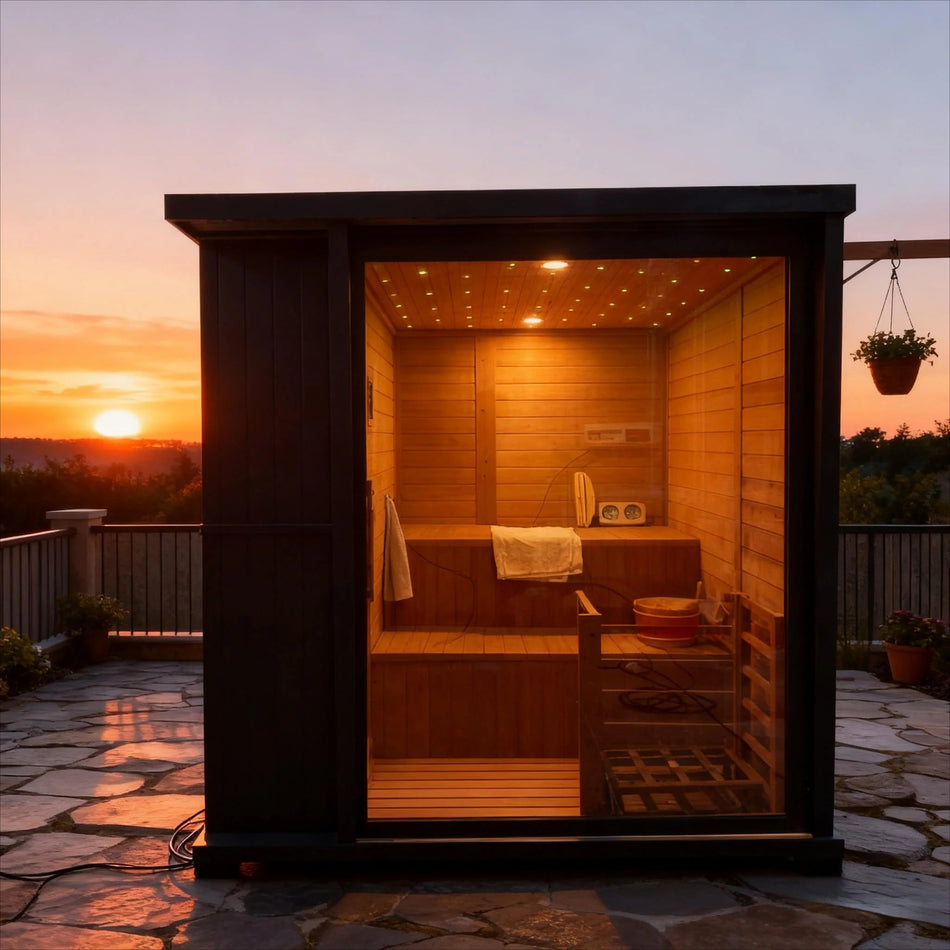 Anyi AY-200HGD Luxury Black Outdoor Cedar Sauna 4-6 Person Backyard