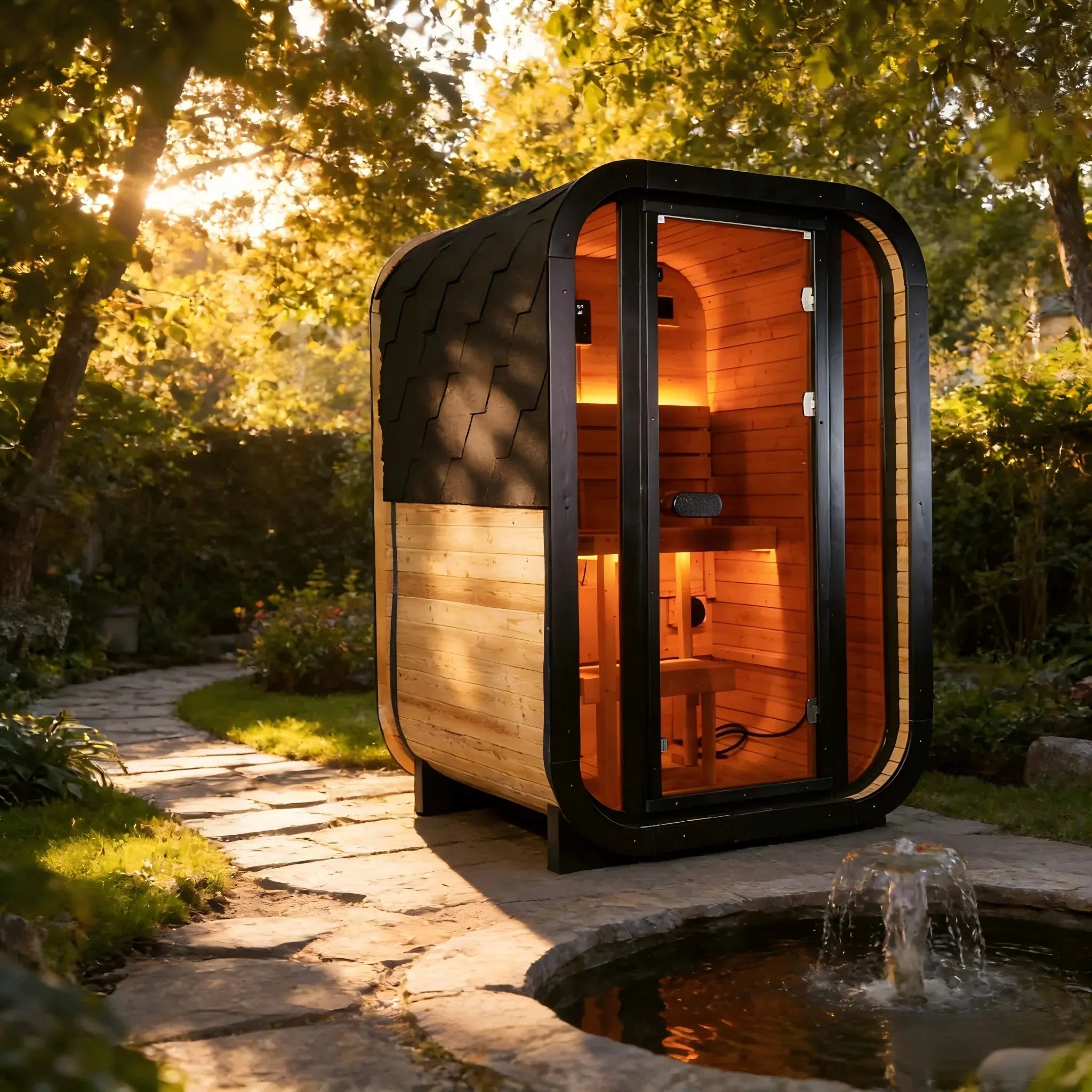 Carbonized Spruce Outdoor Traditional Steam Sauna 1–2 Person 6kW Heater