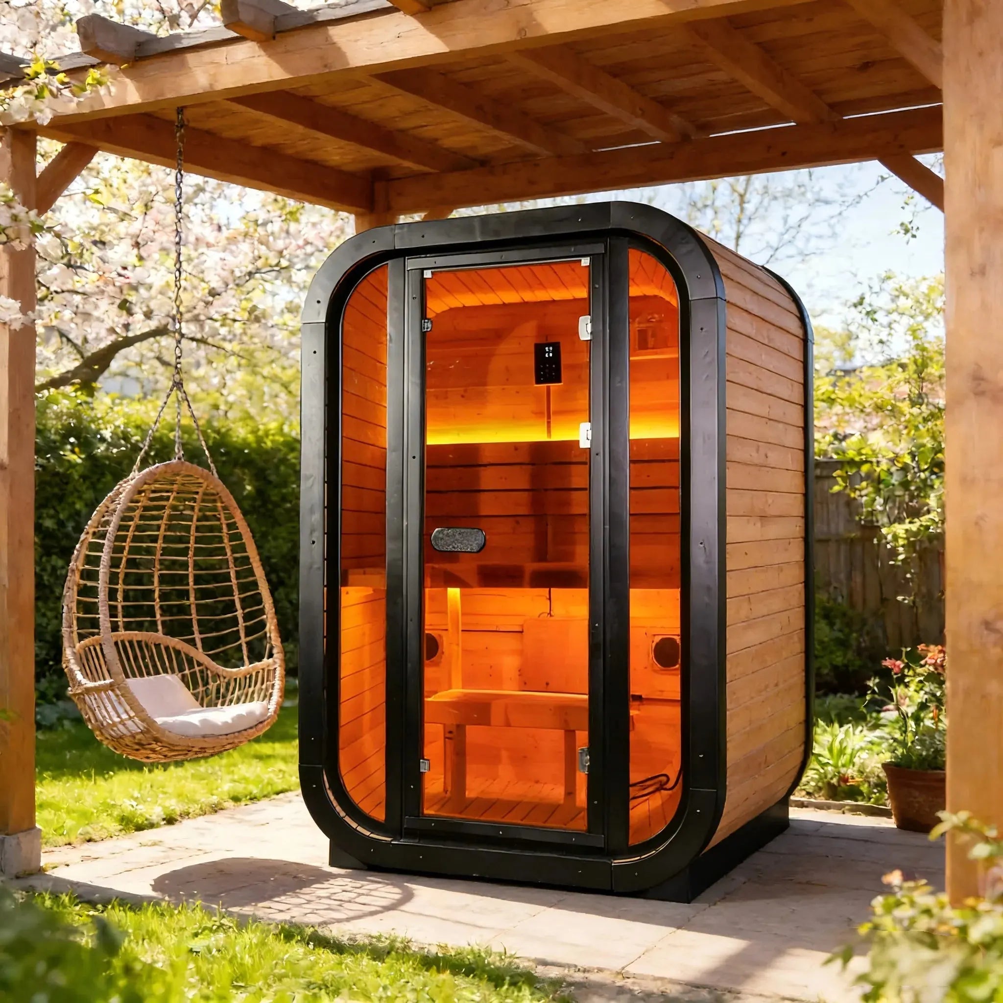 Carbonized Spruce Outdoor Traditional Steam Sauna 1–2 Person 6kW Heater
