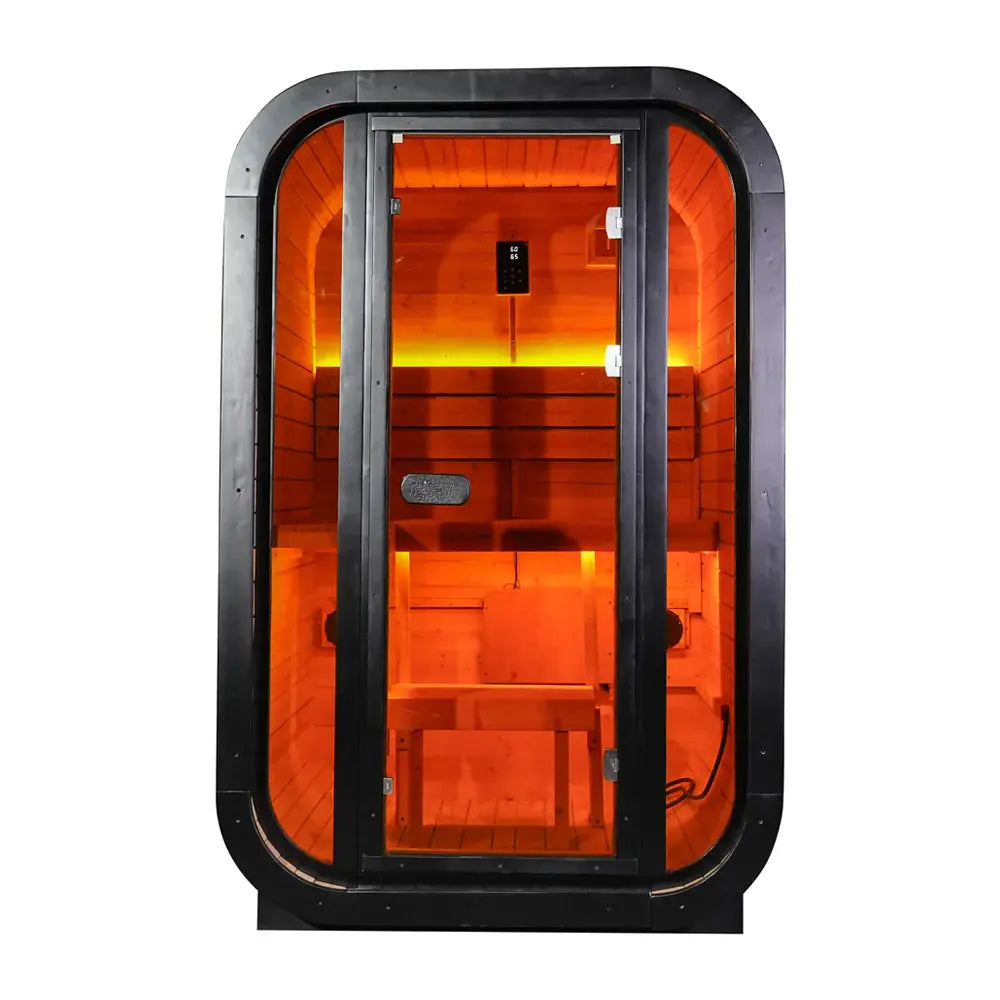 Carbonized Spruce Outdoor Traditional Steam Sauna 1–2 Person 6kW Heater