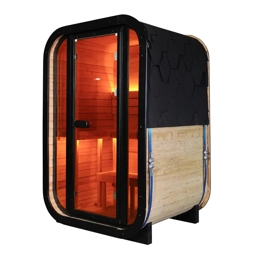 Carbonized Spruce Outdoor Traditional Steam Sauna 1–2 Person 6kW Heater