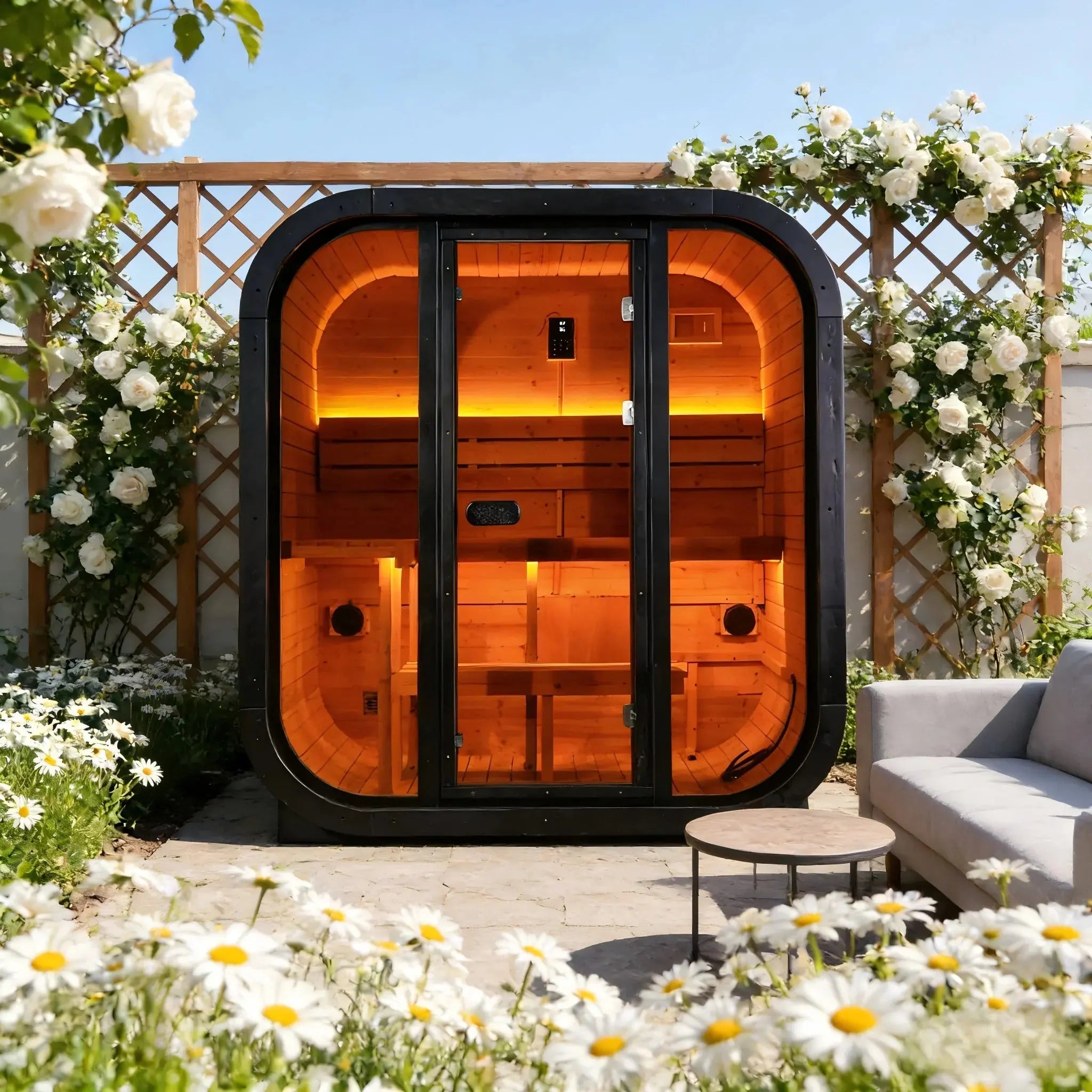 4 Person Carbonized Spruce Outdoor Steam Sauna with 6kW Heater