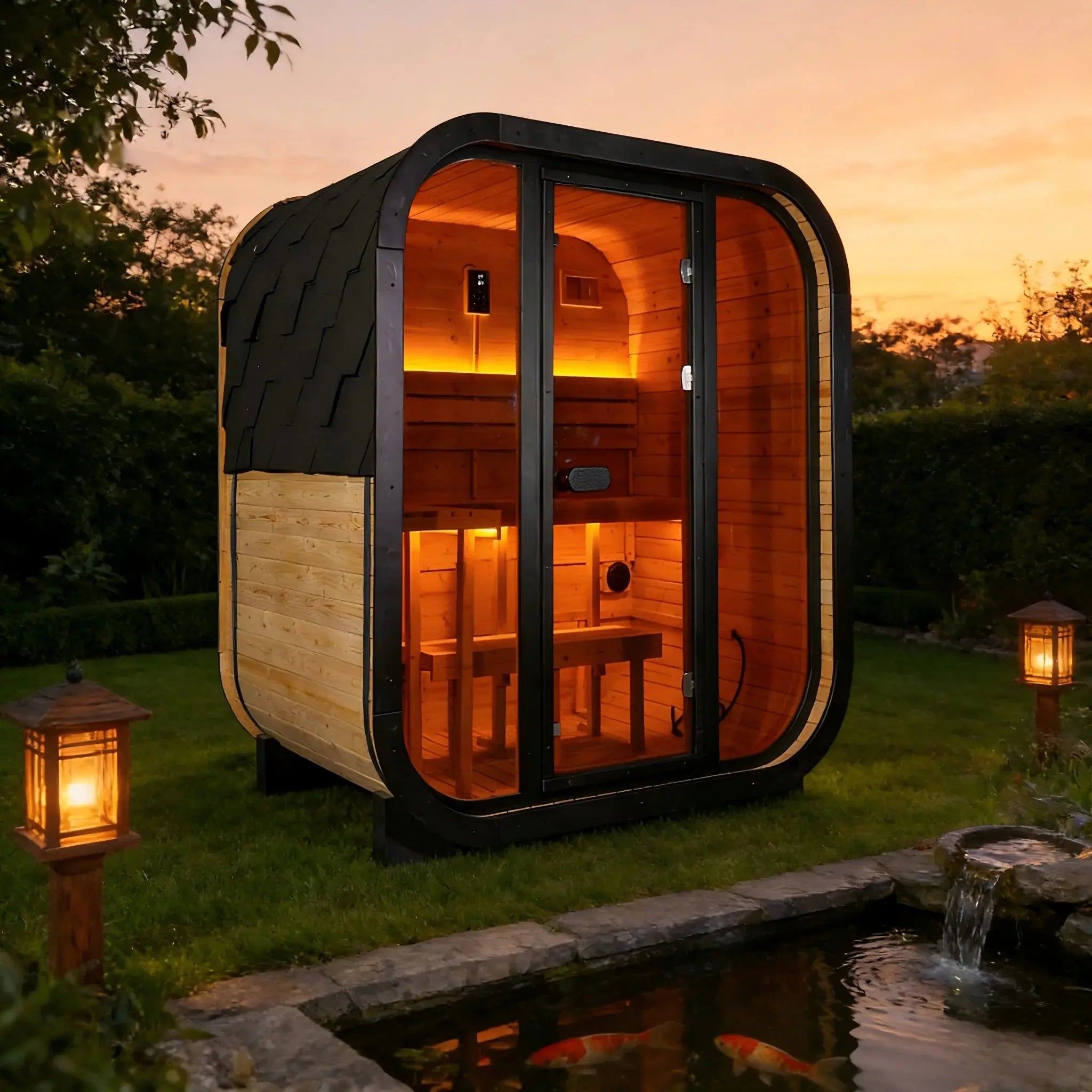4 Person Carbonized Spruce Outdoor Steam Sauna with 6kW Heater