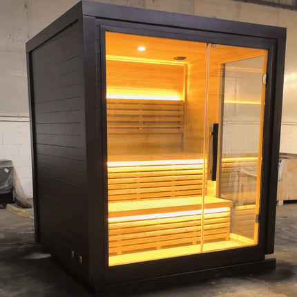 4–6 Person Outdoor Sauna in Black Spruce with 6kW Heater