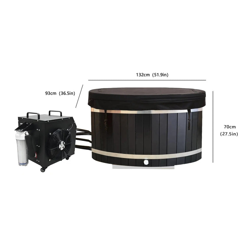 Black Oval Red Cedar Ice Bath Tub | Cold Plunge Spa Barrel for Athlete Recovery & Home Spa